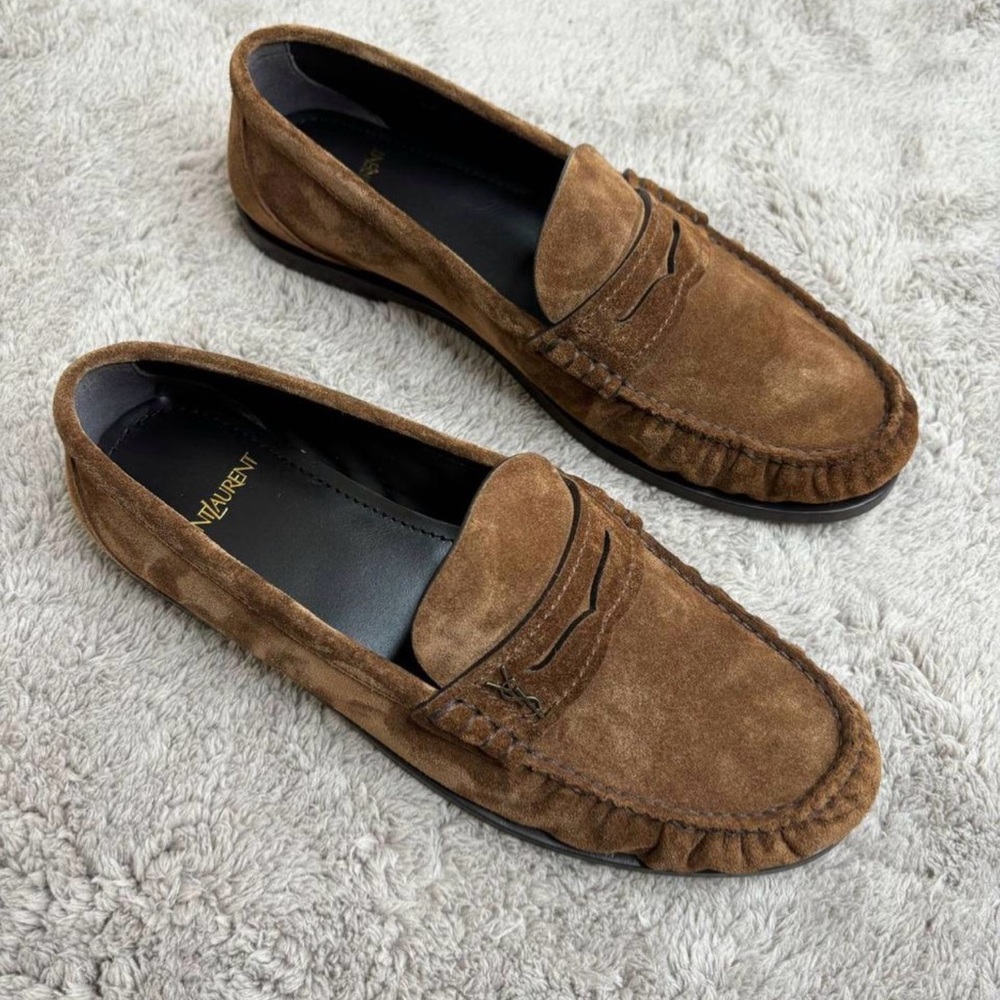 Saint Laurent Brown Suede Loafers Flats